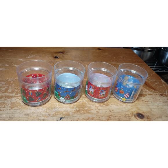 Vintage 1993 Leahy Designs Christmas Holiday Acrylic Plastic Drinking Cups Set - Picture 1 of 7